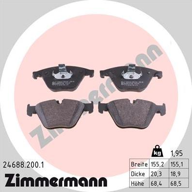 Zimmermann 24688.200.1 - Тормозные колодки, дисковые, комплект unicars.by