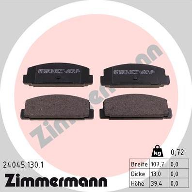 Zimmermann 24045.130.1 - Тормозные колодки, дисковые, комплект unicars.by