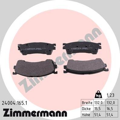 Zimmermann 24004.165.1 - Тормозные колодки, дисковые, комплект unicars.by