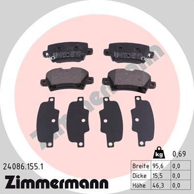 Zimmermann 24086.155.1 - Тормозные колодки, дисковые, комплект unicars.by