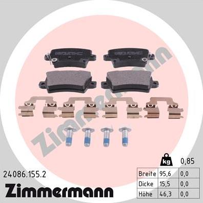 Zimmermann 24086.155.2 - Тормозные колодки, дисковые, комплект unicars.by