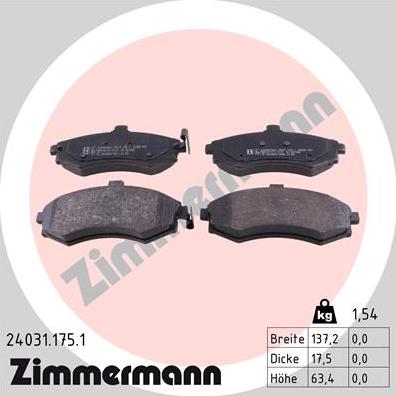 Zimmermann 24031.175.1 - Тормозные колодки, дисковые, комплект unicars.by