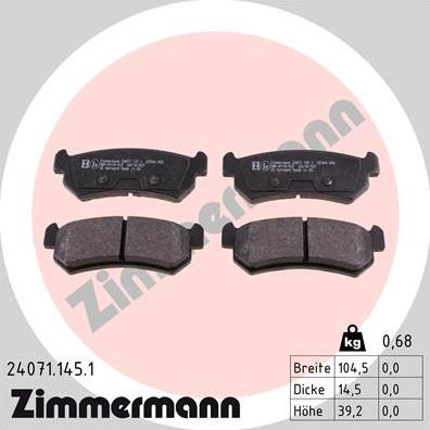 Zimmermann 24071.145.1 - Тормозные колодки, дисковые, комплект unicars.by