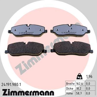 Zimmermann 24191.980.1 - Тормозные колодки, дисковые, комплект unicars.by