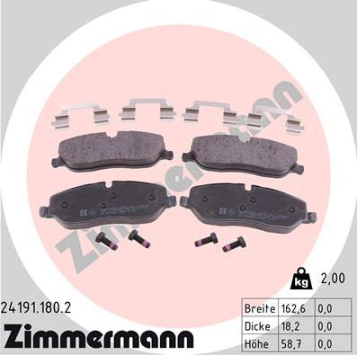 Zimmermann 24191.180.2 - Тормозные колодки, дисковые, комплект unicars.by