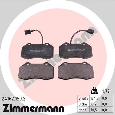 Zimmermann 24162.150.2 - Тормозные колодки, дисковые, комплект unicars.by