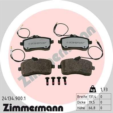 Zimmermann 24134.900.1 - Тормозные колодки, дисковые, комплект unicars.by