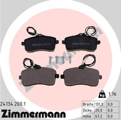 Zimmermann 24134.200.1 - Тормозные колодки, дисковые, комплект unicars.by