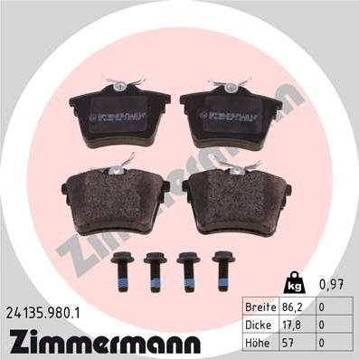 Zimmermann 24135.980.1 - Тормозные колодки, дисковые, комплект unicars.by