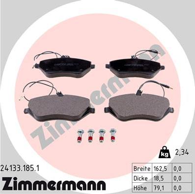 Zimmermann 24133.185.1 - Тормозные колодки, дисковые, комплект unicars.by