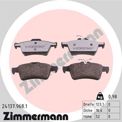 Zimmermann 24137.968.1 - Тормозные колодки, дисковые, комплект unicars.by