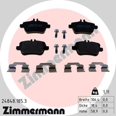 Zimmermann 24848.185.3 - Тормозные колодки, дисковые, комплект unicars.by