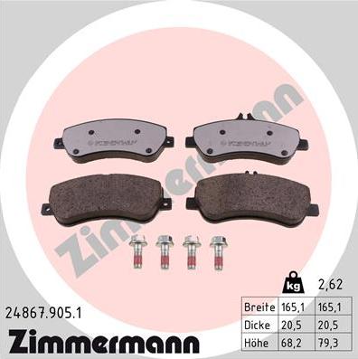 Zimmermann 24867.905.1 - Тормозные колодки, дисковые, комплект unicars.by