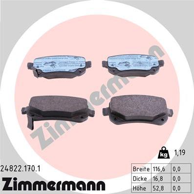 Zimmermann 24822.170.1 - Тормозные колодки, дисковые, комплект unicars.by