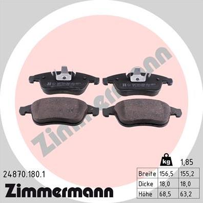 Zimmermann 24870.180.1 - Тормозные колодки, дисковые, комплект unicars.by