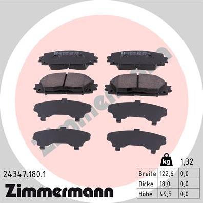 Zimmermann 24347.180.1 - Тормозные колодки, дисковые, комплект unicars.by