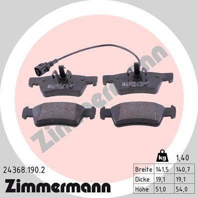 Zimmermann 24368.190.2 - Тормозные колодки, дисковые, комплект unicars.by