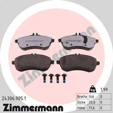 Zimmermann 24306.905.1 - Тормозные колодки, дисковые, комплект unicars.by