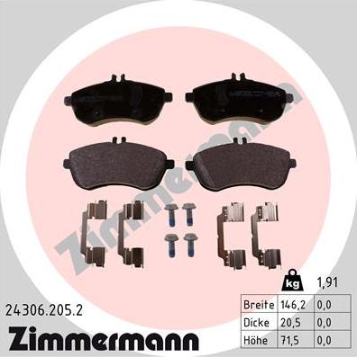 Zimmermann 24306.205.2 - Тормозные колодки, дисковые, комплект unicars.by