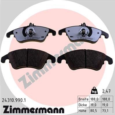 Zimmermann 24310.990.1 - Тормозные колодки, дисковые, комплект unicars.by