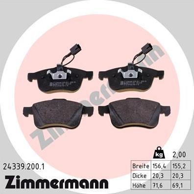 Zimmermann 24339.200.1 - Тормозные колодки, дисковые, комплект unicars.by