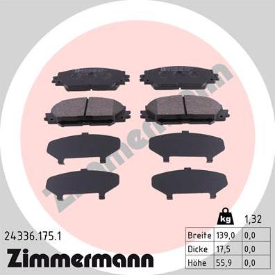 Zimmermann 24336.175.1 - Тормозные колодки, дисковые, комплект unicars.by