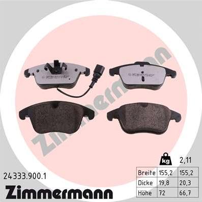 Zimmermann 24333.900.1 - Тормозные колодки, дисковые, комплект unicars.by