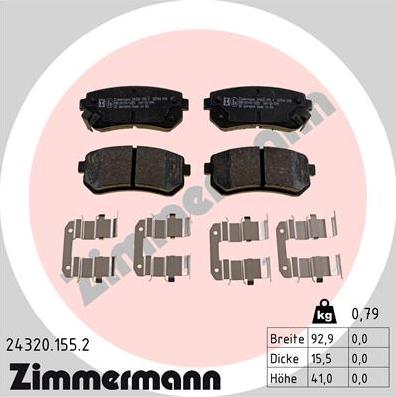 Zimmermann 24320.155.2 - Тормозные колодки, дисковые, комплект unicars.by