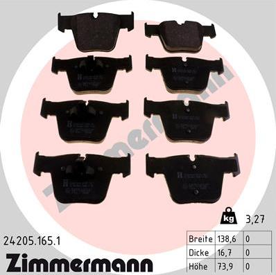 Zimmermann 24205.165.1 - Тормозные колодки, дисковые, комплект unicars.by