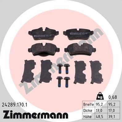 Zimmermann 24289.170.1 - Тормозные колодки, дисковые, комплект unicars.by