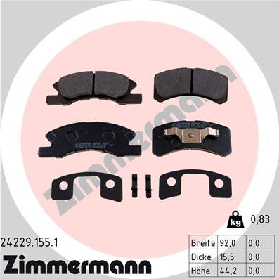 Zimmermann 24229.155.1 - Тормозные колодки, дисковые, комплект unicars.by