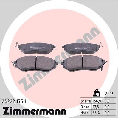 Zimmermann 24222.175.1 - Тормозные колодки, дисковые, комплект unicars.by