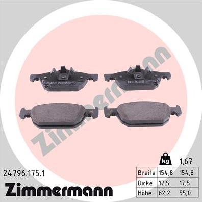 Zimmermann 24796.175.1 - Тормозные колодки, дисковые, комплект unicars.by