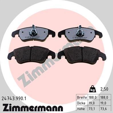 Zimmermann 24743.990.1 - Тормозные колодки, дисковые, комплект unicars.by