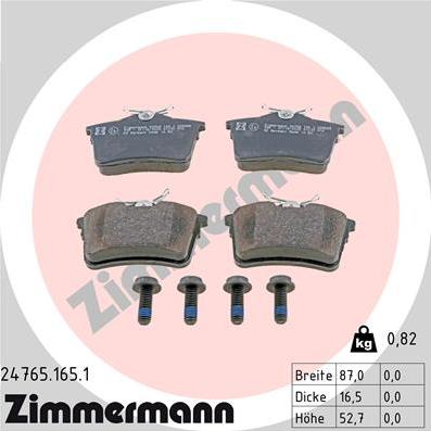 Zimmermann 24765.165.1 - Тормозные колодки, дисковые, комплект unicars.by