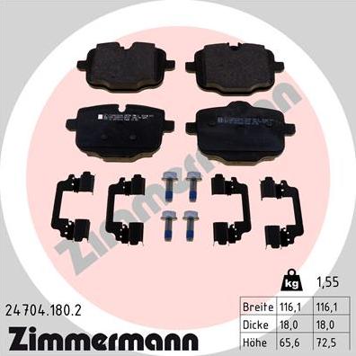 Zimmermann 24704.180.2 - Тормозные колодки, дисковые, комплект unicars.by