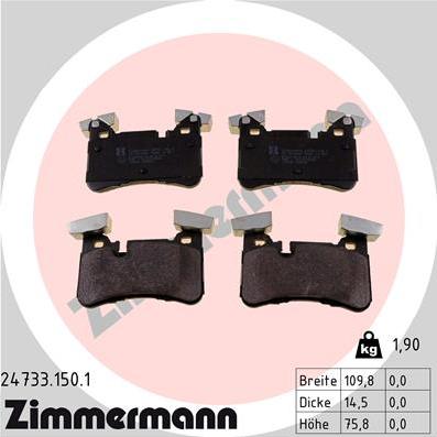 Zimmermann 24733.150.1 - Тормозные колодки, дисковые, комплект unicars.by