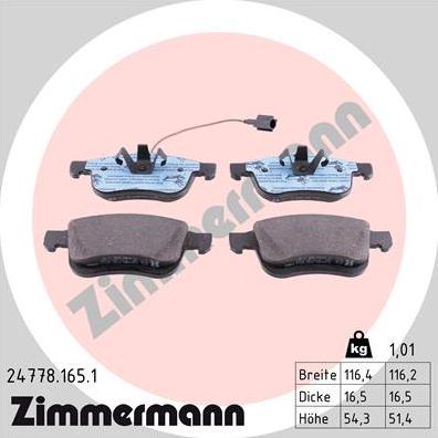 Zimmermann 24778.165.1 - Тормозные колодки, дисковые, комплект unicars.by