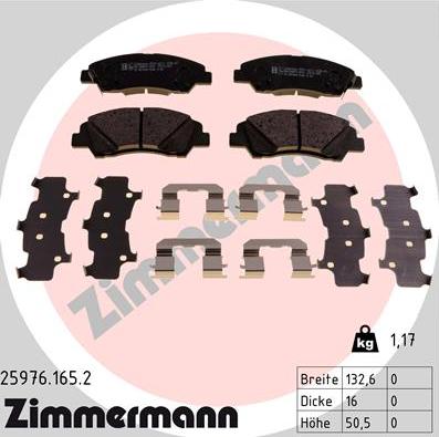 Zimmermann 25976.165.2 - Тормозные колодки, дисковые, комплект unicars.by