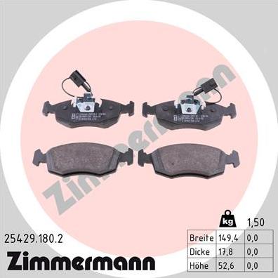 Zimmermann 25429.180.2 - Тормозные колодки, дисковые, комплект unicars.by