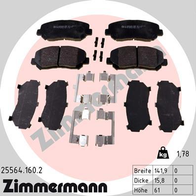 Zimmermann 25564.160.2 - Тормозные колодки, дисковые, комплект unicars.by