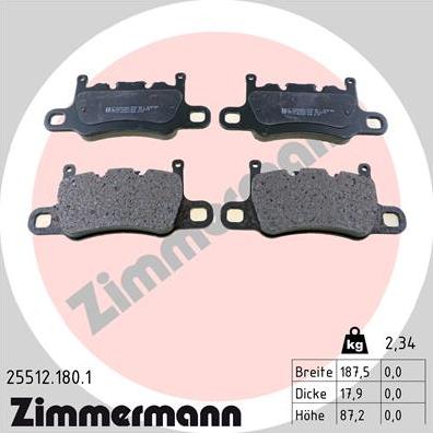 Zimmermann 25512.180.1 - Тормозные колодки, дисковые, комплект unicars.by