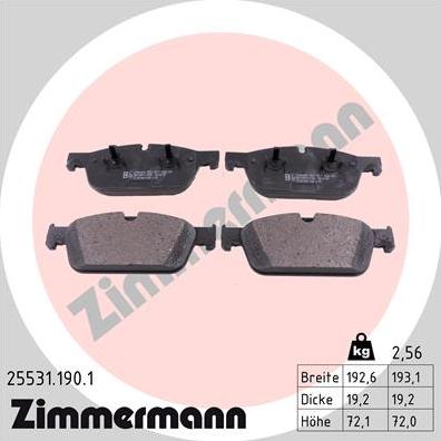 Zimmermann 25531.190.1 - Тормозные колодки, дисковые, комплект unicars.by