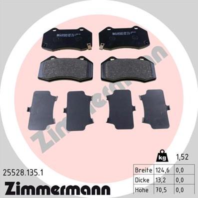 Zimmermann 25528.135.1 - Тормозные колодки, дисковые, комплект unicars.by