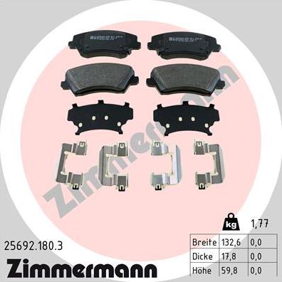 Zimmermann 25692.180.3 - Тормозные колодки, дисковые, комплект unicars.by