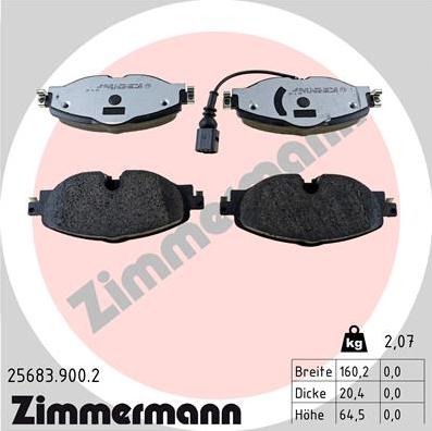 Zimmermann 25683.900.2 - Тормозные колодки, дисковые, комплект unicars.by