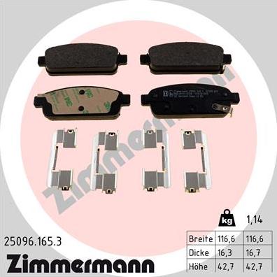 Zimmermann 25096.165.3 - Тормозные колодки, дисковые, комплект unicars.by