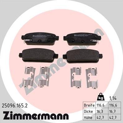 Zimmermann 25096.165.2 - Тормозные колодки, дисковые, комплект unicars.by