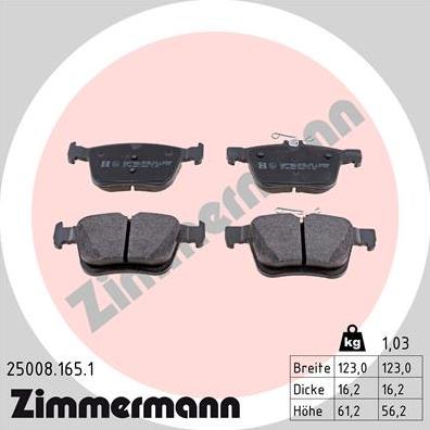 Zimmermann 25008.165.1 - Тормозные колодки, дисковые, комплект unicars.by