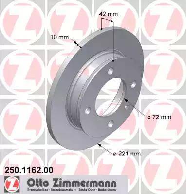 Zimmermann 250.1162.00 - Тормозной диск unicars.by